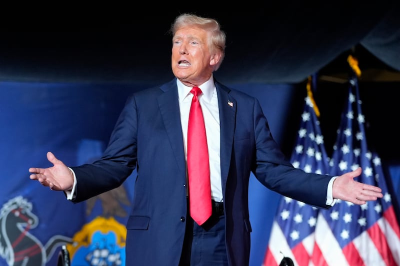 Republican presidential candidate former President Donald Trump arrives to speak at a campaign rally (AP Photo/Alex Brandon)