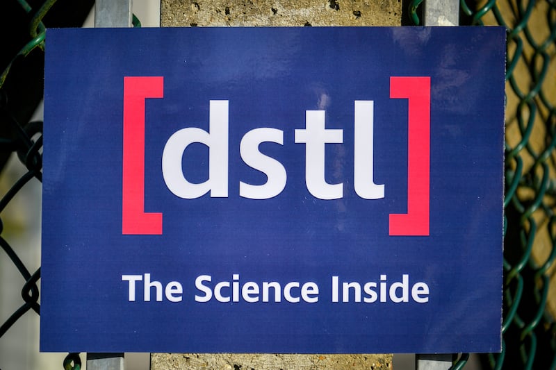 Signage for The Defence Science and Technology Laboratory at Porton Down, near Salisbury, Wiltshire