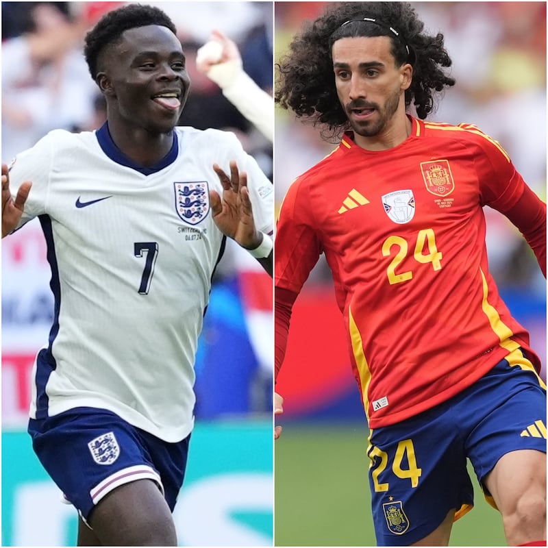 Bukayo Saka of England will come up against Spain’s Marc Cucurella.