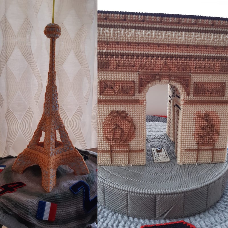 Famous monuments in Paris have been replicated in yarn form