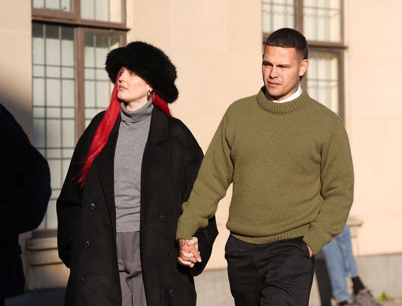 Tyron Frampton, known by the stage name Slowthai, arriving at Oxford Crown Court with his wife Anne Marie, where he is accused of two charges of rape