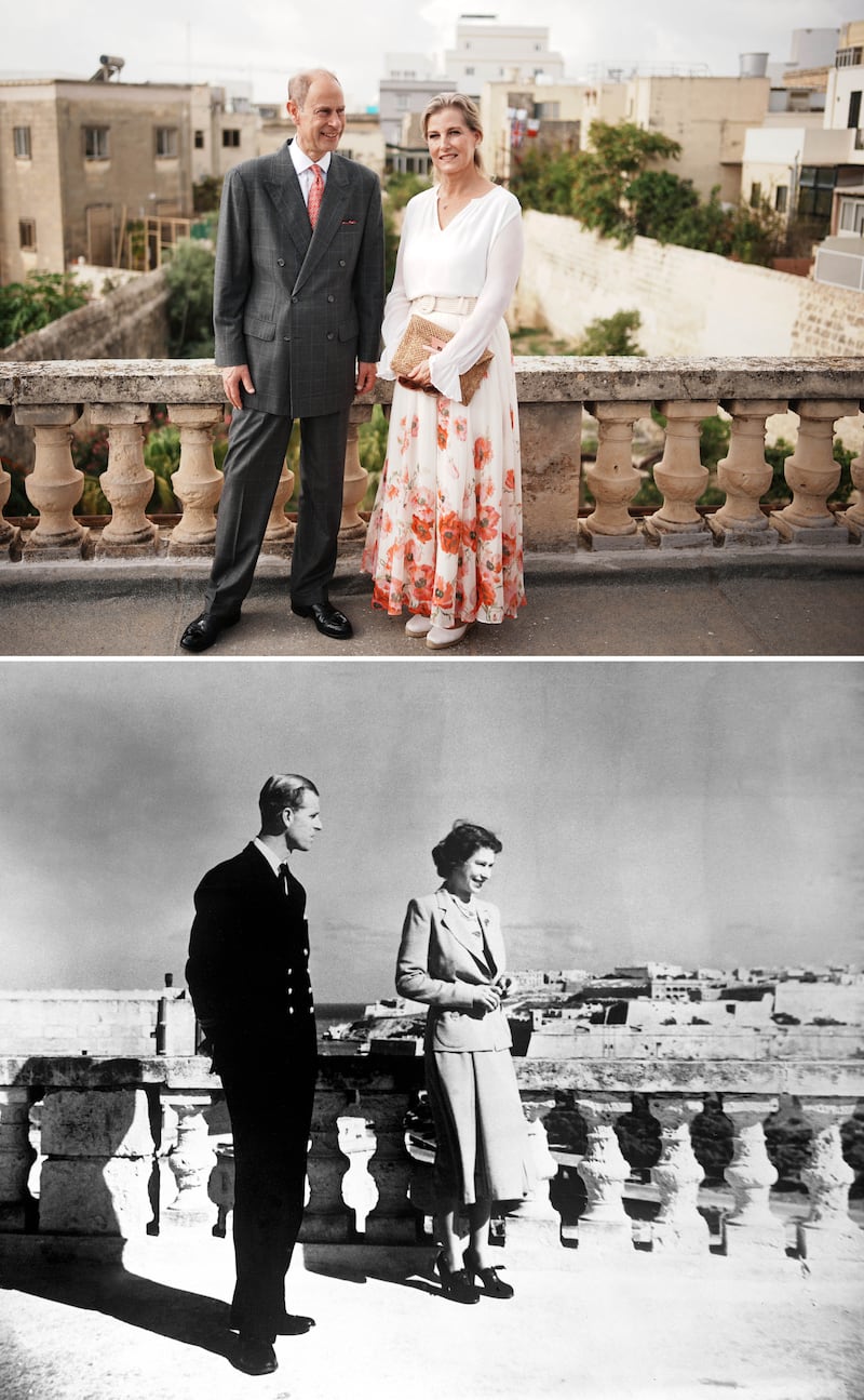 The Duke and Duchess of Edinburgh recreated the photo of the late Queen and Philip on the roof of Villa Guardamangia which was taken in 1949