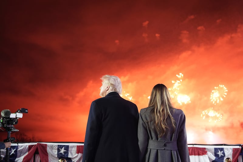 President-elect Donald Trump, Melania Trump and family watch fireworks at Trump National Golf Club (Alex Brandon/Pool/AP)