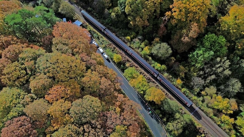 Emergency workers at the scene after a collision involving two trains near Llanbrynmair in Wales