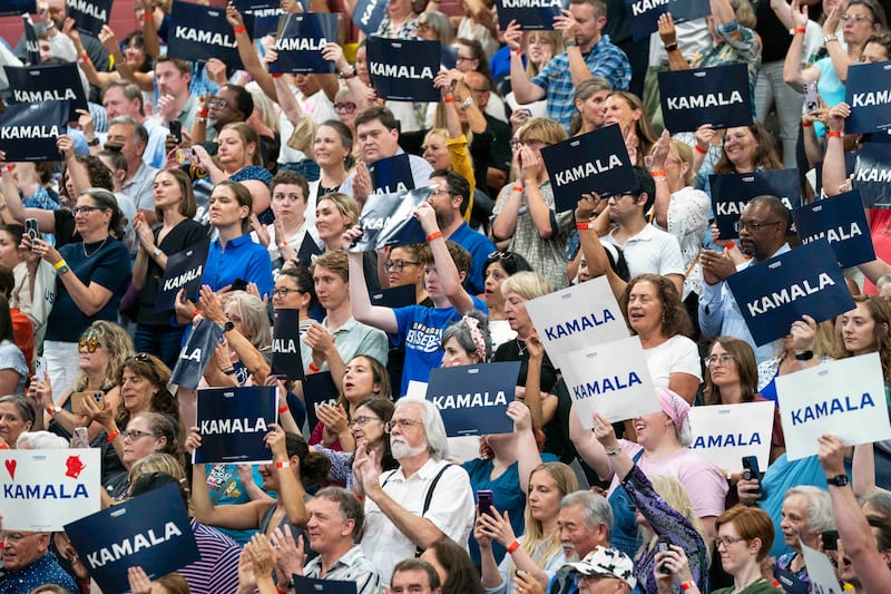 Kamala Harris has been met with jubilant crowds as she campaigns for the White House (Kayla Wolf/AP)