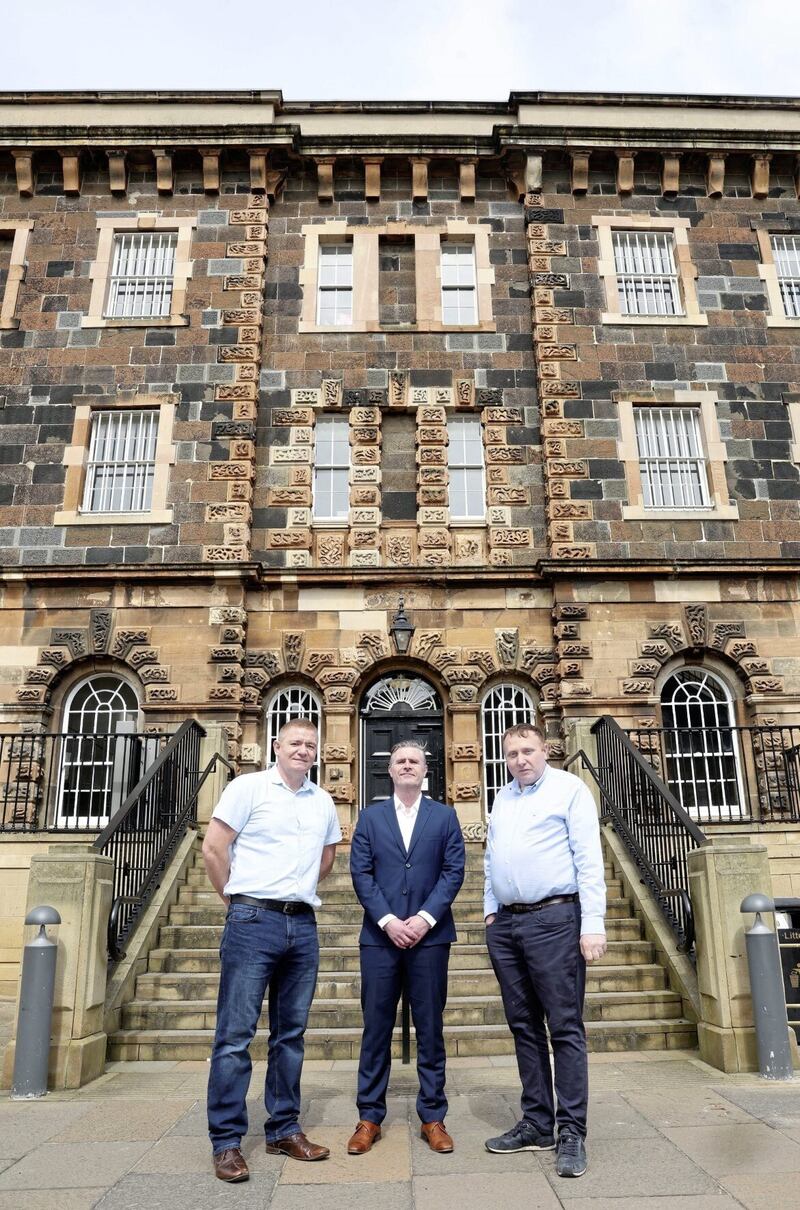 Launching the new visitor improvements at Crumlin Road Gaol (L-R): Jim Derby, Department for Infrastructure; Ciaran Doherty, Tourism NI; Phelim Devlin, director, Crumlin Road Gaol. 