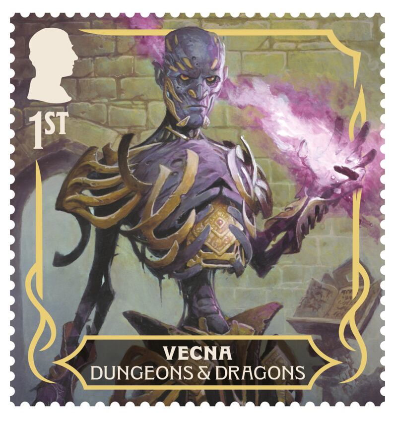 Four of the monster stamps, Vecna, Red Dragon, Mimic and Beholder, reveal a special graphic under ultraviolet light