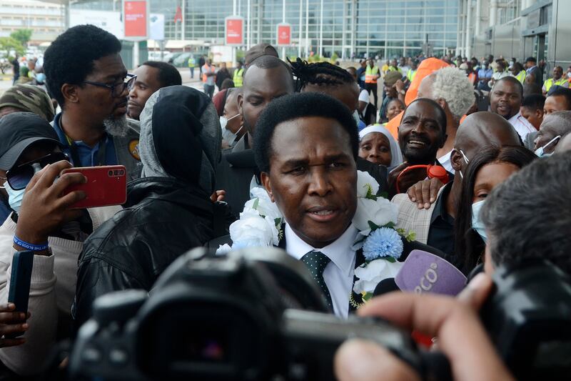 Mozambique’s opposition leader Venancio Mondlane spoke to journalists on arrival at Mavalane International Airport (Carlos Uqueio/AP)