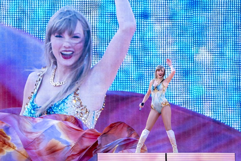 Taylor Swift performs on stage during her Eras Tour at the Murrayfield Stadium in Edinburgh
