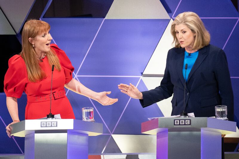 Deputy Labour leader Angela Rayner and Tory Commons Leader Penny Mordaunt take part in the BBC election debate