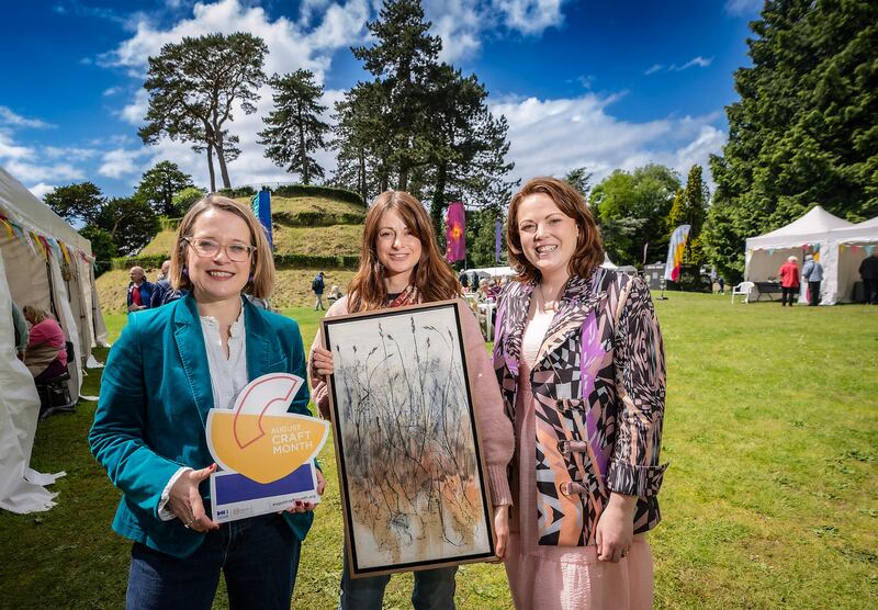 Ruth Osborne from Killinchy with Katherine McDonald, Craft NI and Eimear Harding, DCCI launching August Craft Month 2024