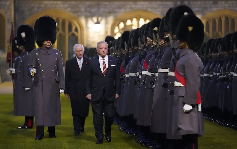 King Abdullah II of Jordan and the King inspect the Guard of Honour at Windsor Castle