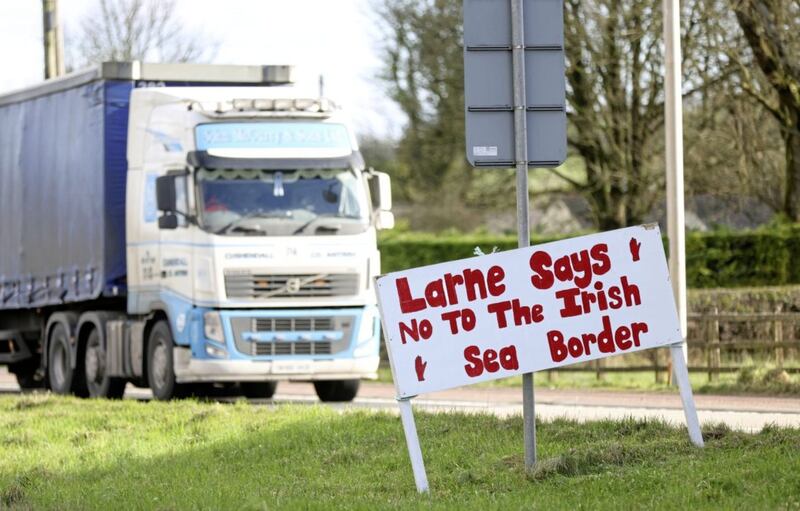 A sign near Larne, Co Antrim, protesting against the Irish Sea border. File picture by Stephen Davison, Pacemaker  