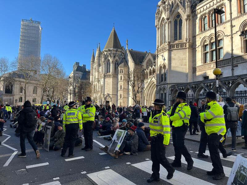 The Strand in central London was closed during the protest