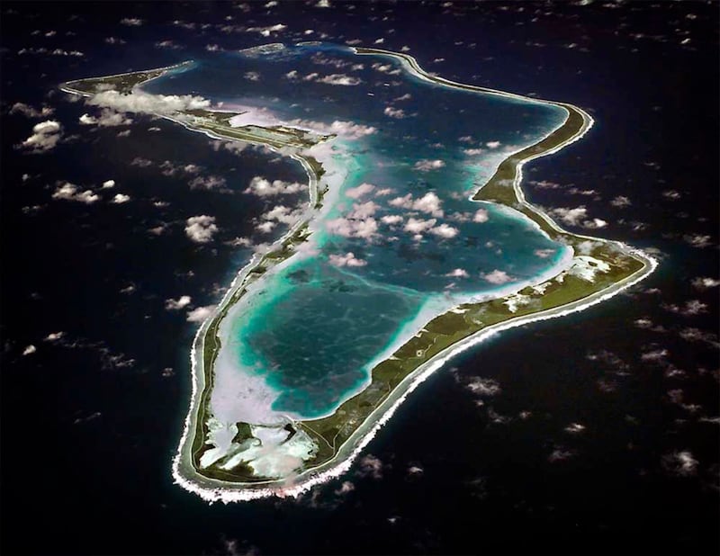 An image released by the US navy showing an aerial view of Diego Garcia (US navy via AP)