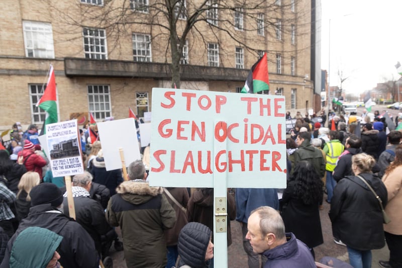 Hundreds of Pro-Palestine supporters take part in a ' March Against BBC Silence' highlighting the large number of Journalists and medical staff murdered in Palestine. PICTURE: MAL MCCANN