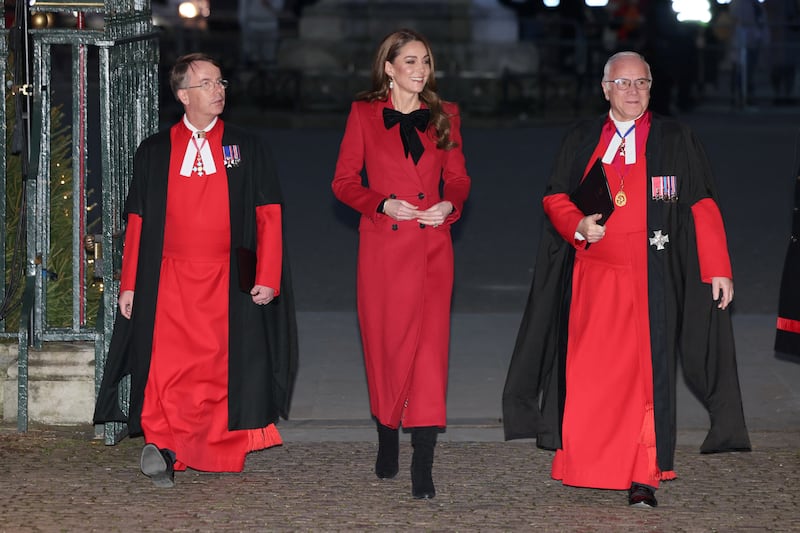 Kate wore a bold red with accents of black