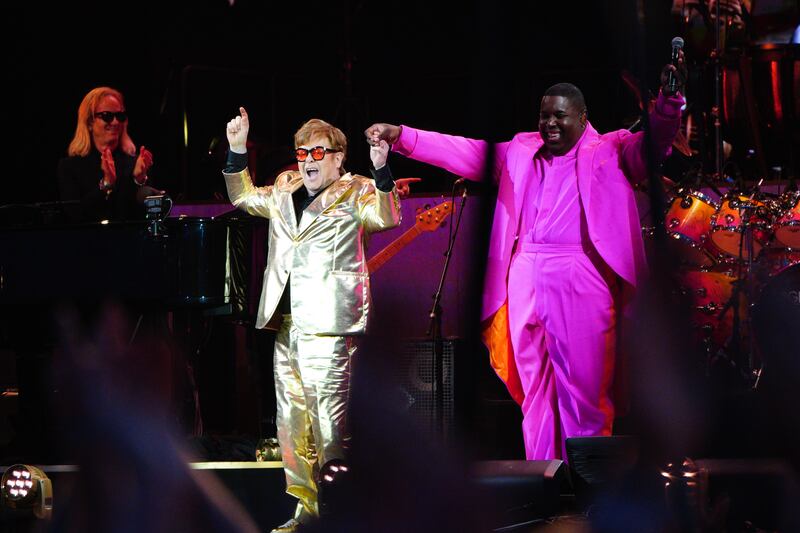 Jacob Lusk performing with Sir Elton John on the Pyramid Stage at the Glastonbury Festival