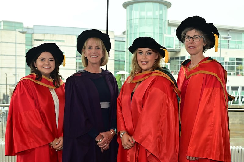 Dr Sarah Nally pictured with her Ulster University supervisors, Professor Marie Murphy, Professor Alison Gallagher and Dr Angela Carlin, who have supported her. PICTURE: ULSTER UNIVERSITY