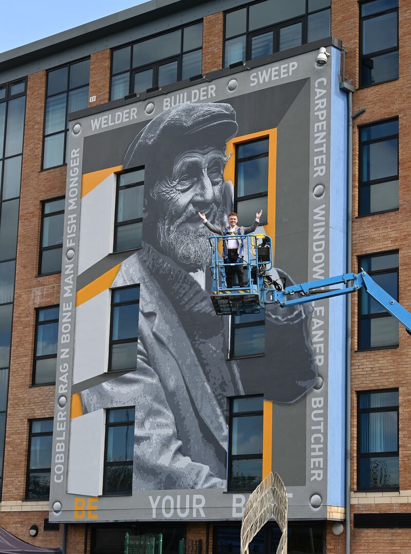 Two murals, covering three storeys of East Belfast Enterprise City East building