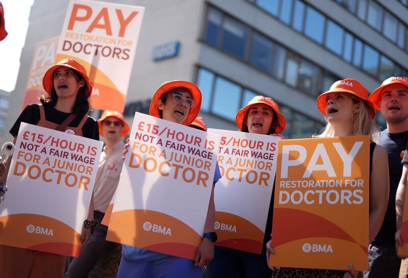 Junior doctors on the picket line outside St Thomas’ Hospital earlier this year