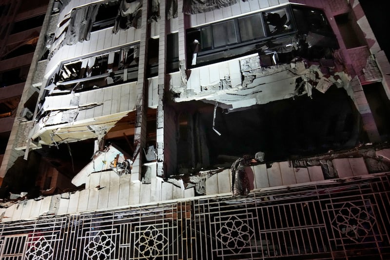 Damaged apartments hit by an Israeli airstrike are seen in Beirut, Lebanon (Hussein Malla/AP)