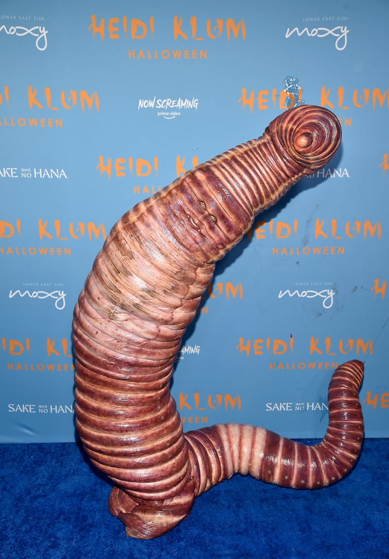 Heidi Klum, dressed as a worm, attends her 21st annual Halloween party in 2022 (Evan Agostini/Invision/AP)