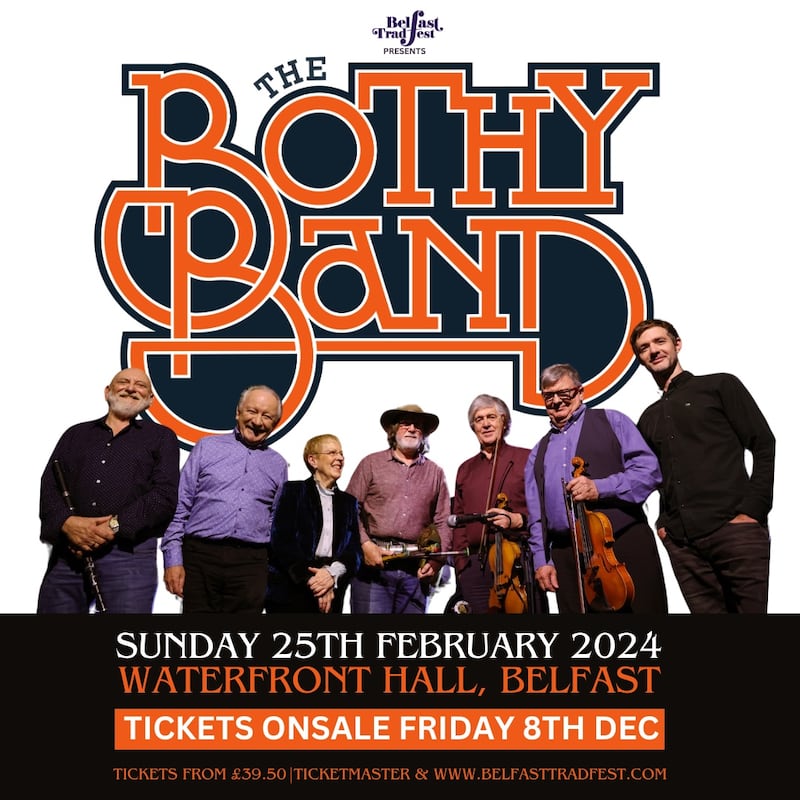 A poster for the The Bothy Band's upcoming Belfast show, their first Irish concert for 40 years