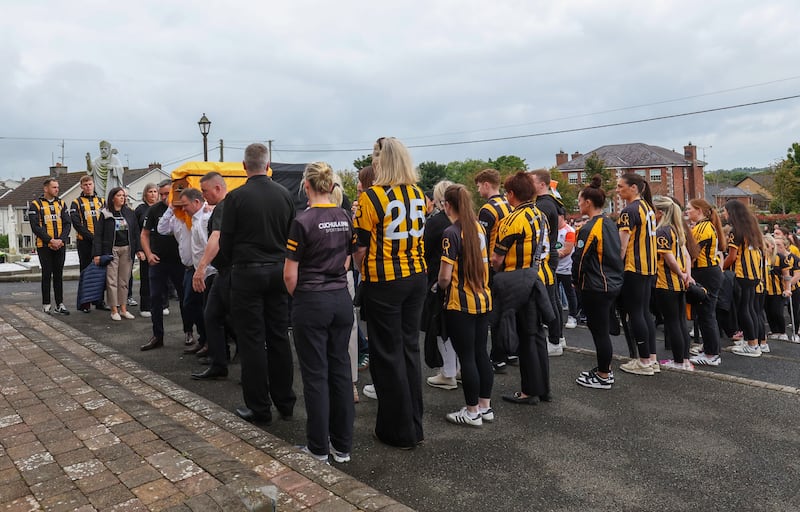 Family and Friends at the Funeral of  Crossmaglen Rangers player Caolan Finnegan on Monday, Caolan received a lap of honour at Crossmaglen ground before the funeral at St Patrick’s Church.
PICTURE COLM LENAGHAN