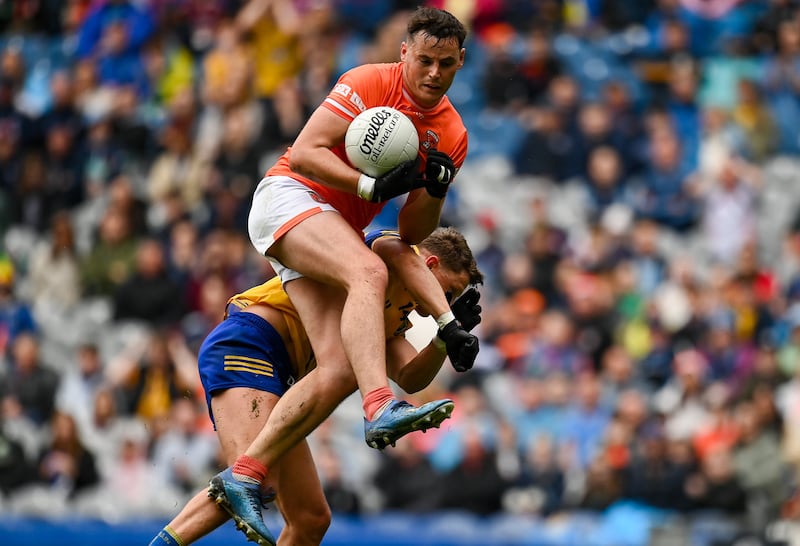 Aaron McKay catching the ball against Roscommon