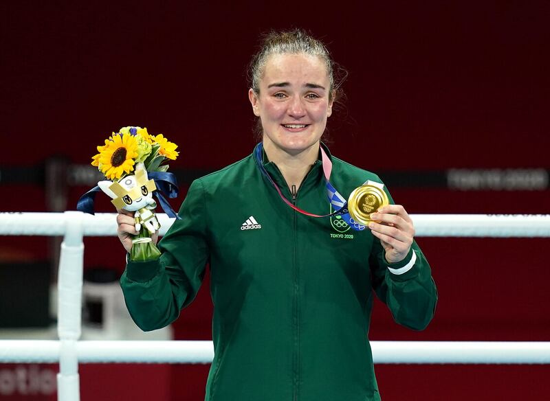 Kellie Harrington celebrates with her Olympic gold medal at the 2020 Games in Tokyo. Picture by PA