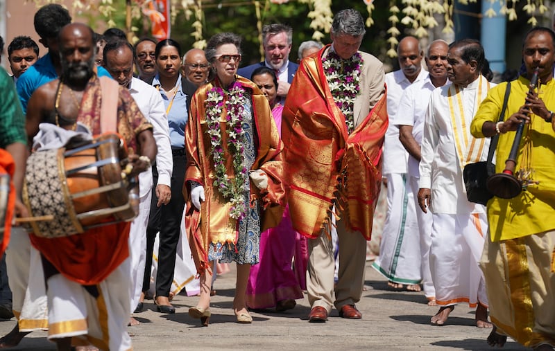 The Princess Royal and her husband Vice Admiral Sir Timothy Laurence visited Vajira Pillayar Kovil Hindu temple in Colombo