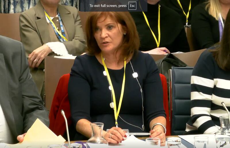 Maureen Edwards, interim Chief Executive of the Belfast Health and Social Care Trust gives evidence to the Stormont Health Committee on Thursday.