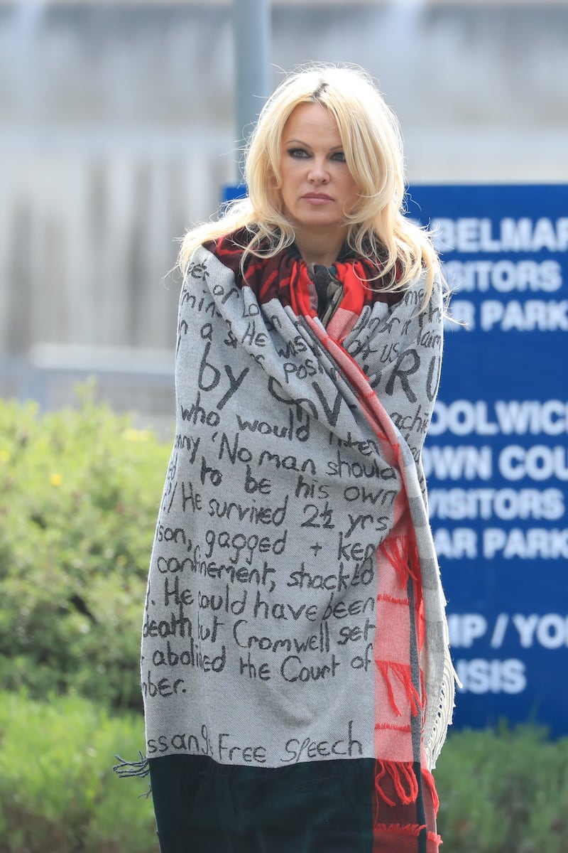 Actress Pamela Anderson leaving Belmarsh prison after visiting Julian Assange