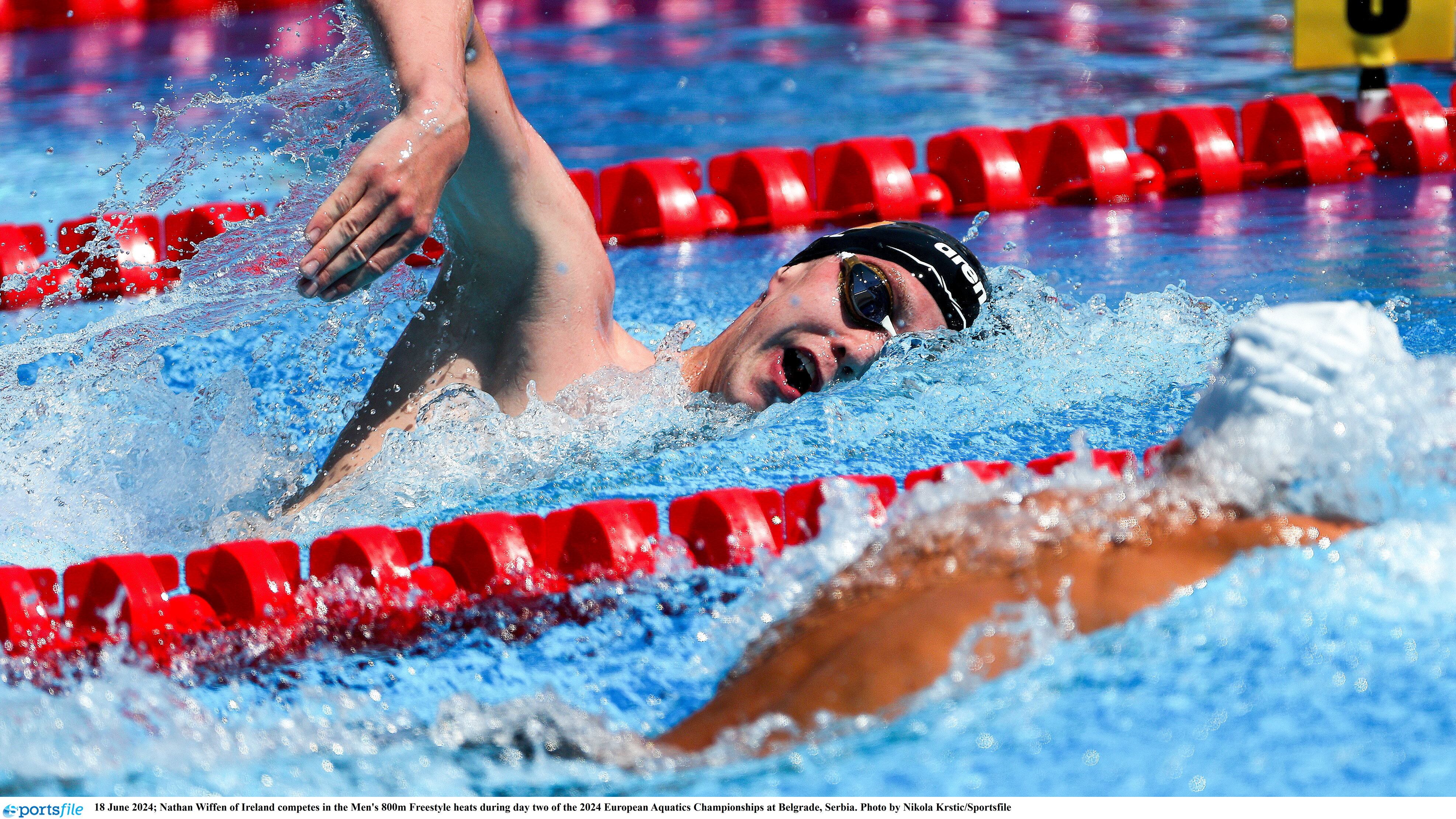 18 June 2024; Nathan Wiffen of Ireland competes in the Men's 800m Freestyle heats during day two of the 2024 European Aquatics Championships at Belgrade, Serbia. Photo by Nikola Krstic/Sportsfile