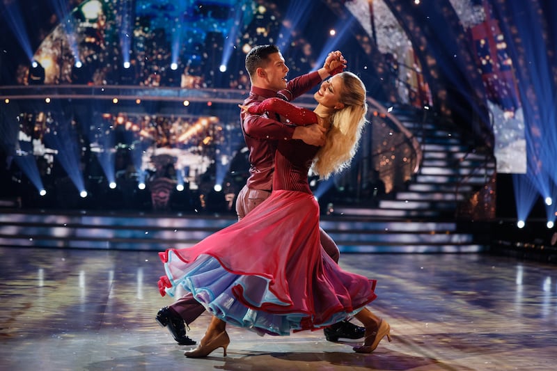 Tasha Ghouri and Aljaz Skorjanec performing a waltz