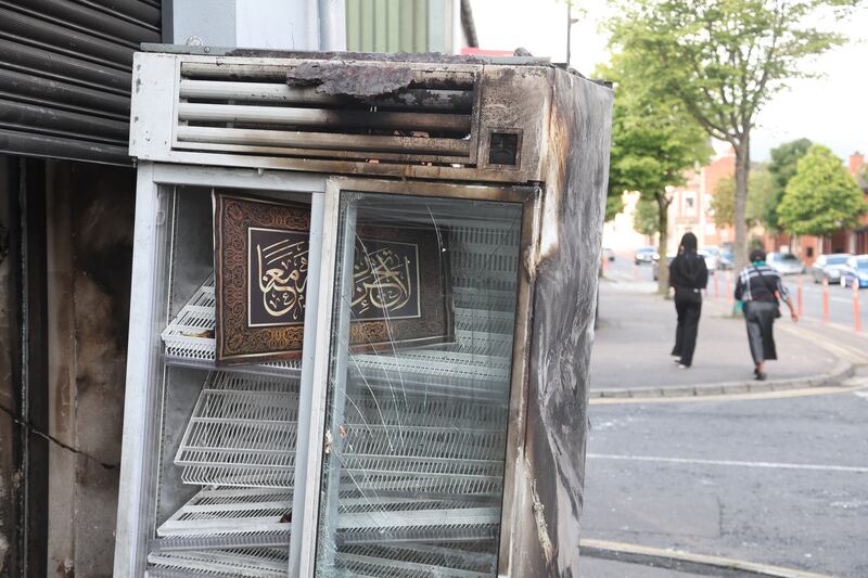 Damage caused to a Supermarket on the Donegal Road after it was set alight for a second time. 
PICTURE COLM LENAGHAN