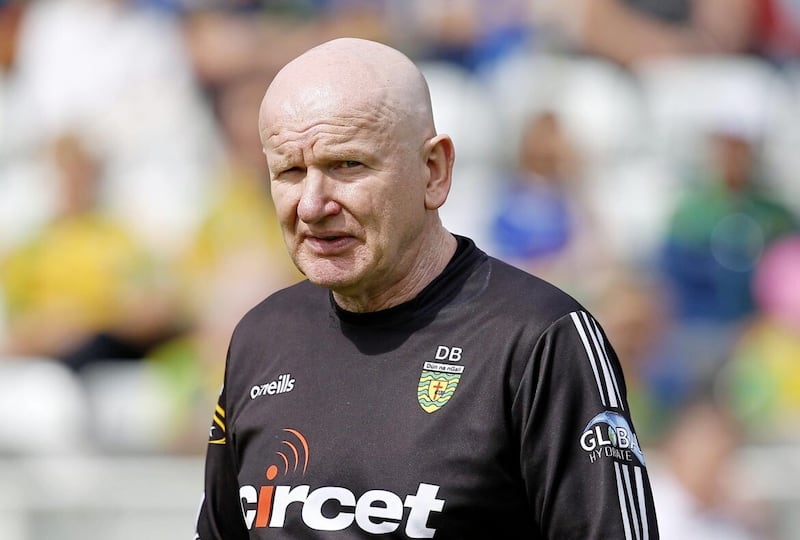 Donegal&#39;s Declan Bonner at the start of the Ulster GAA Football Senior Championship Semi Final between Cavan and Donegal at St Tiernach&#39;s Park, Clones. Picture by Philip Walsh. 