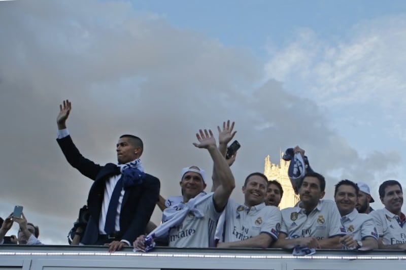 Cristiano Ronaldo celebrates winning the Champions League with Real Madrid