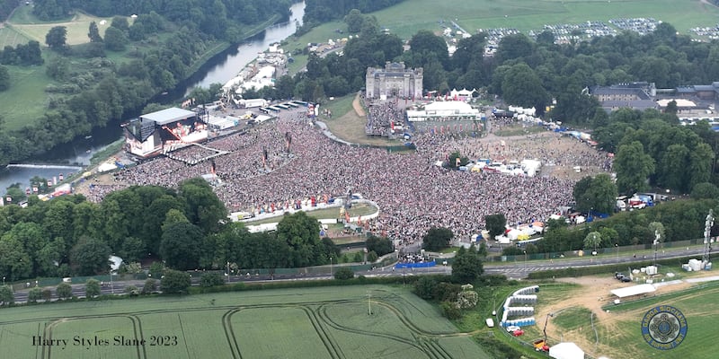 At least 80,000 people packed into Slane Castle on Saturday for the first time since 2019. Image: Garda Air Support Unit