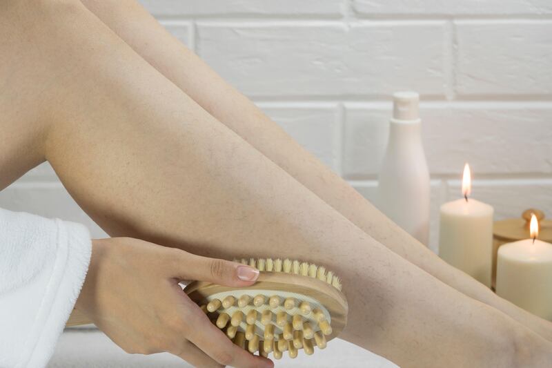 Exfoliation in the form of dry brushing also helps reduce the signs of “strawberry skin”