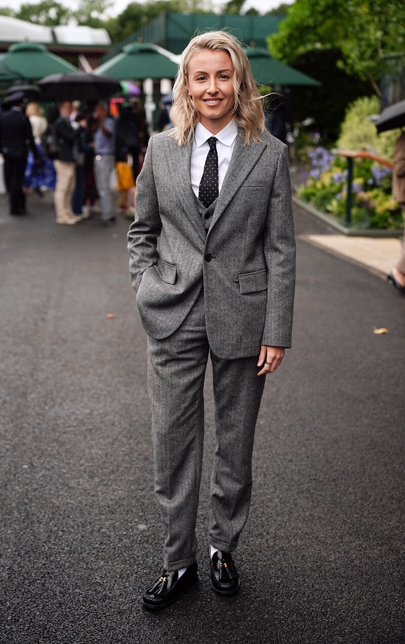 Leah Williamson looked chic in a grey suit as she attended the tennis tournament