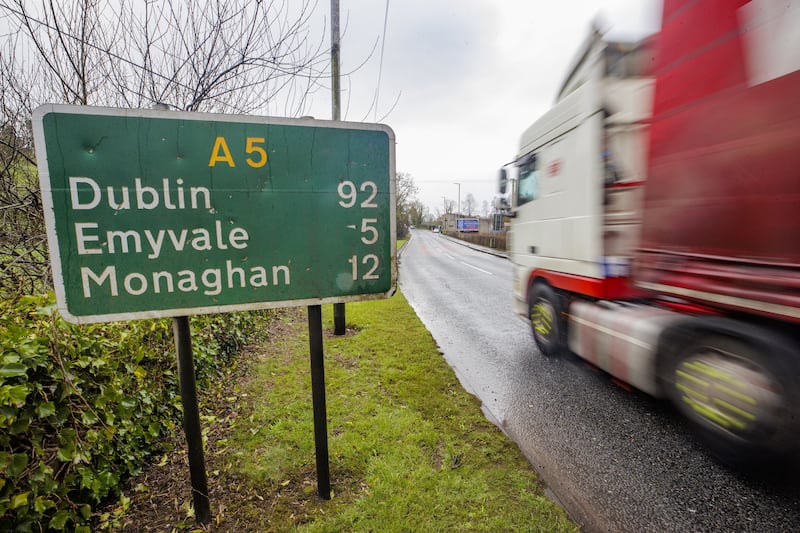 A road sign in Aughnacloy, Northern Ireland for the A5