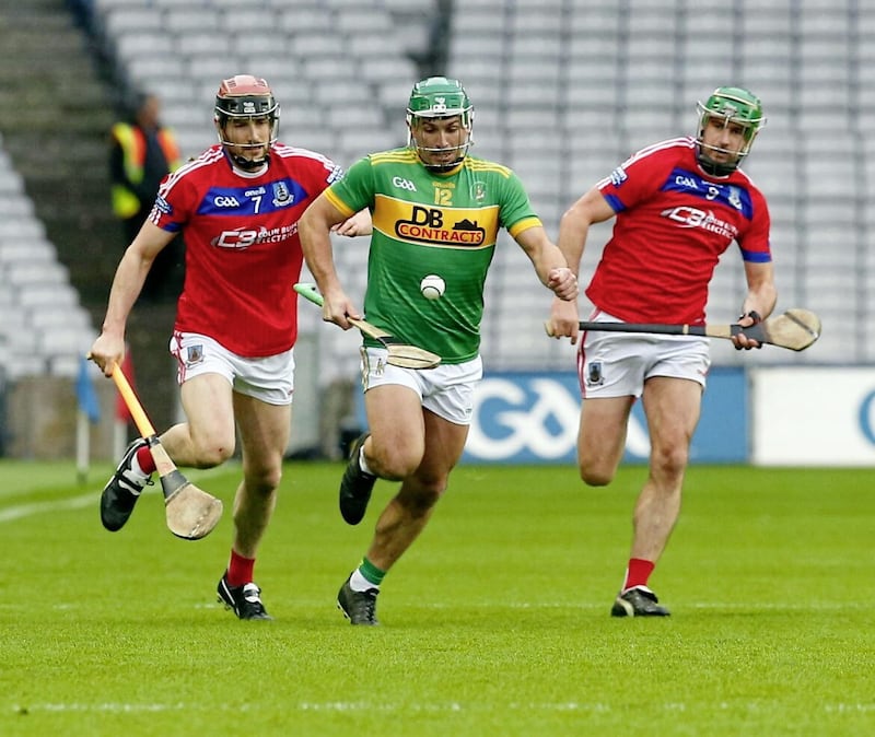Dunloy C&uacute;chulainn&#39;s Nigel Elliott and St Thomas&#39; Cathal Burke and David Burke in action during Sunday&#39;s All-Ireland Senior Club Championship semi-final at Croke Park Picture by Philip Walsh 