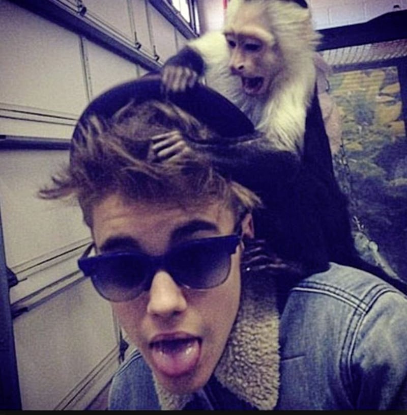 Justin Bieber and Mally the monkey 