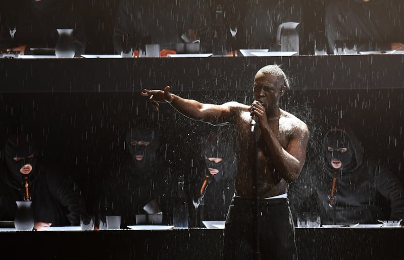 Stormzy performs onstage during the 2018 Brit Awards show