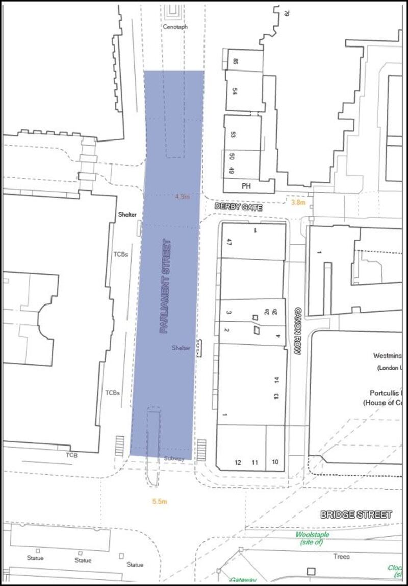 On arrival at the end of the ‘Unite the Kingdom’ march, they must only assemble in the area marked in blue on the map.