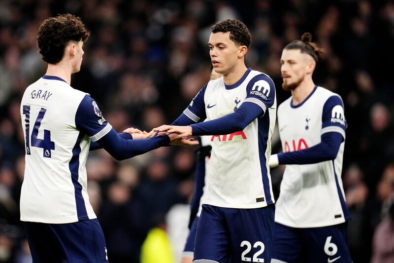 Brennan Johnson (centre) celebrates putting Tottenham ahead