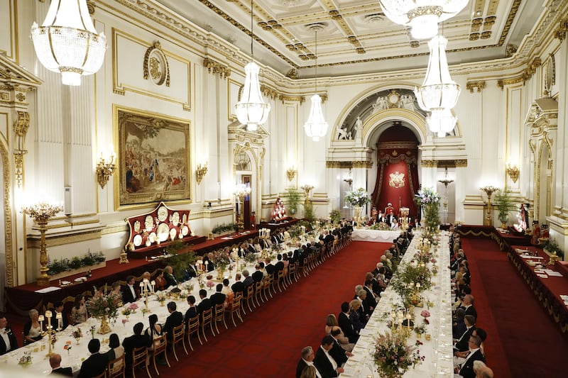 The scene in the Buckingham Palace ballroom during a state visit