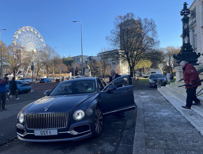 Sir Stanley Thomas leaves Cardiff Crown Court